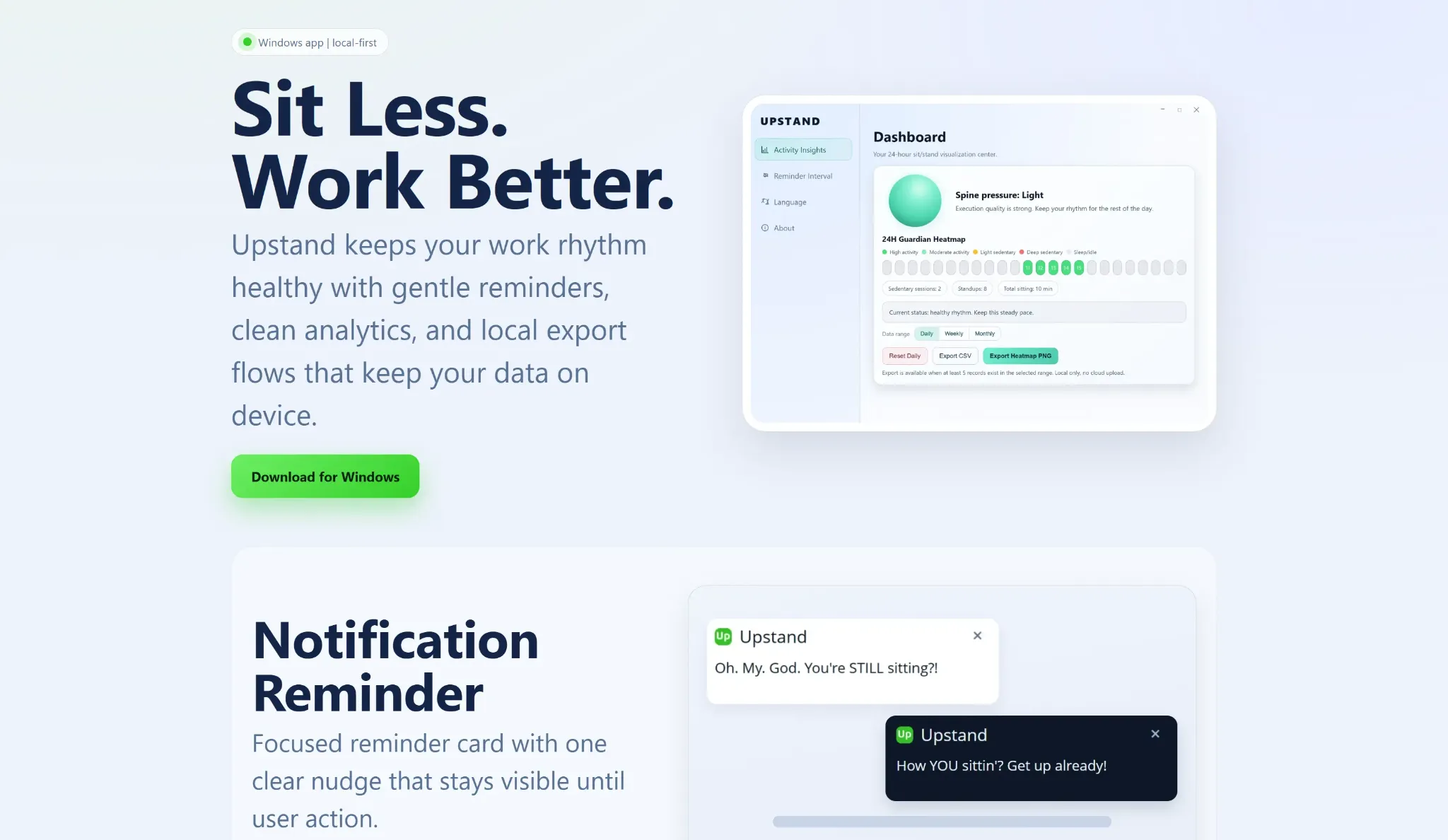 Windows 桌面产品落地页 · Sit Less, Work Better